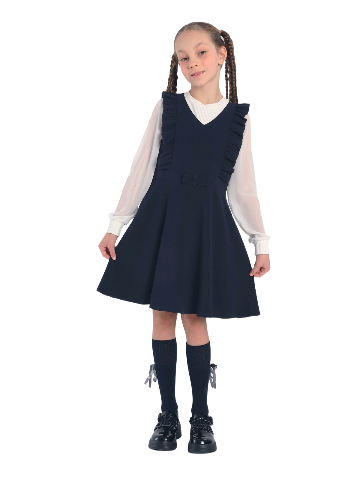 Школьный сарафан для девочки О77038 | Детская одежда оптом от производителя купить в Москве и по России ★★★  Оптовый магазин детской одежды «Карамелли»