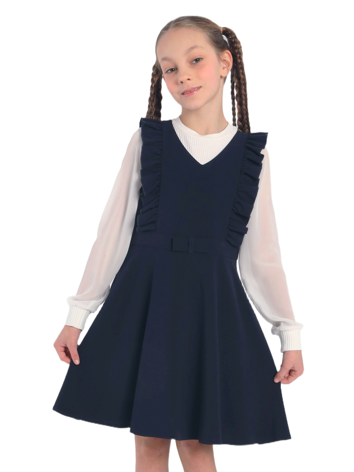 Школьный сарафан для девочки О77038 | Детская одежда оптом от производителя купить в Москве и по России ★★★  Оптовый магазин детской одежды «Карамелли»