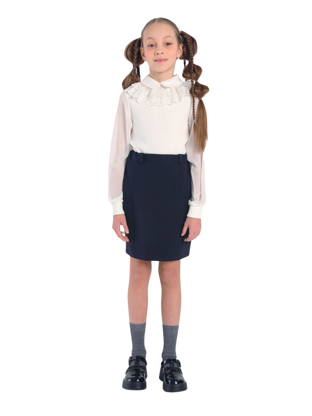 Школьная блузка для девочки О76542 | Детская одежда оптом от производителя купить в Москве и по России ★★★  Оптовый магазин детской одежды «Карамелли»