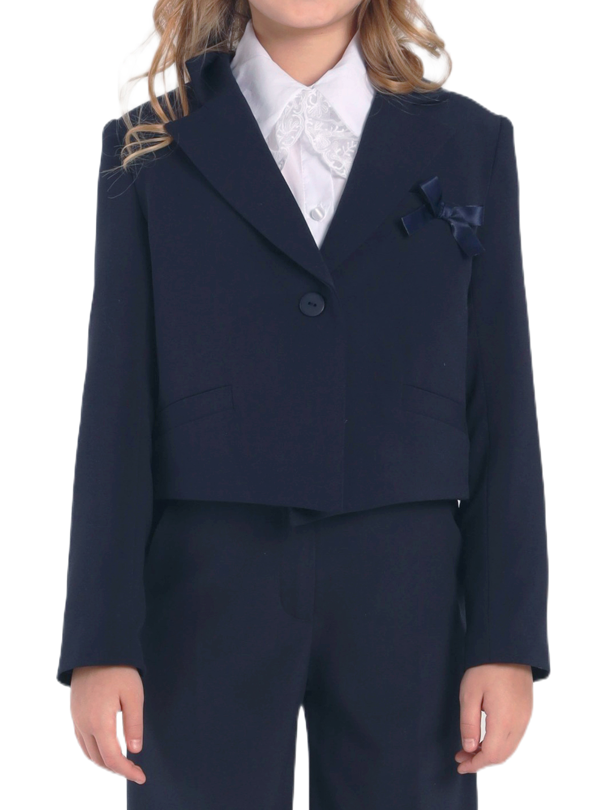 Предзаказ |  О77196 Жакет дев. 134-68 синий  | Детская одежда оптом от производителя купить в Москве и по России ★★★  Оптовый магазин детской одежды «Карамелли»