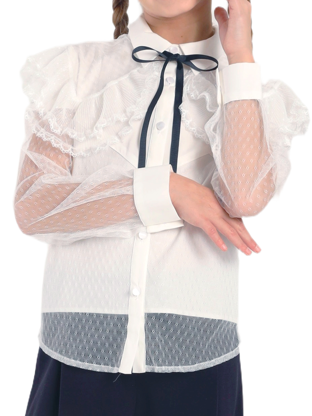 Школьная блузка для девочки О76522 | Детская одежда оптом от производителя купить в Москве и по России ★★★  Оптовый магазин детской одежды «Карамелли»