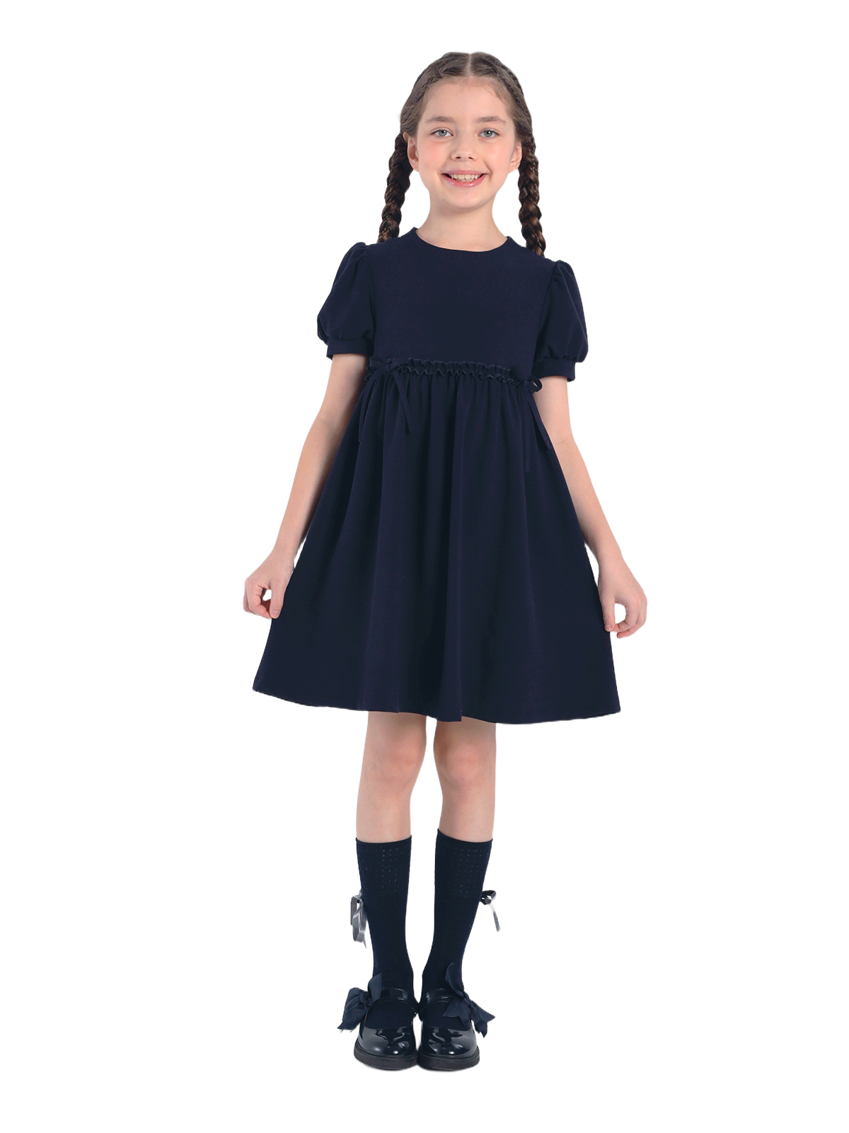 Предзаказ |  О77375 Платье дев. 134-68 синий  | Детская одежда оптом от производителя купить в Москве и по России ★★★  Оптовый магазин детской одежды «Карамелли»